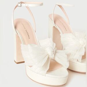 Loeffler Randall Natalia Pearl 3.75” platform heel suede bottom with lame pleats